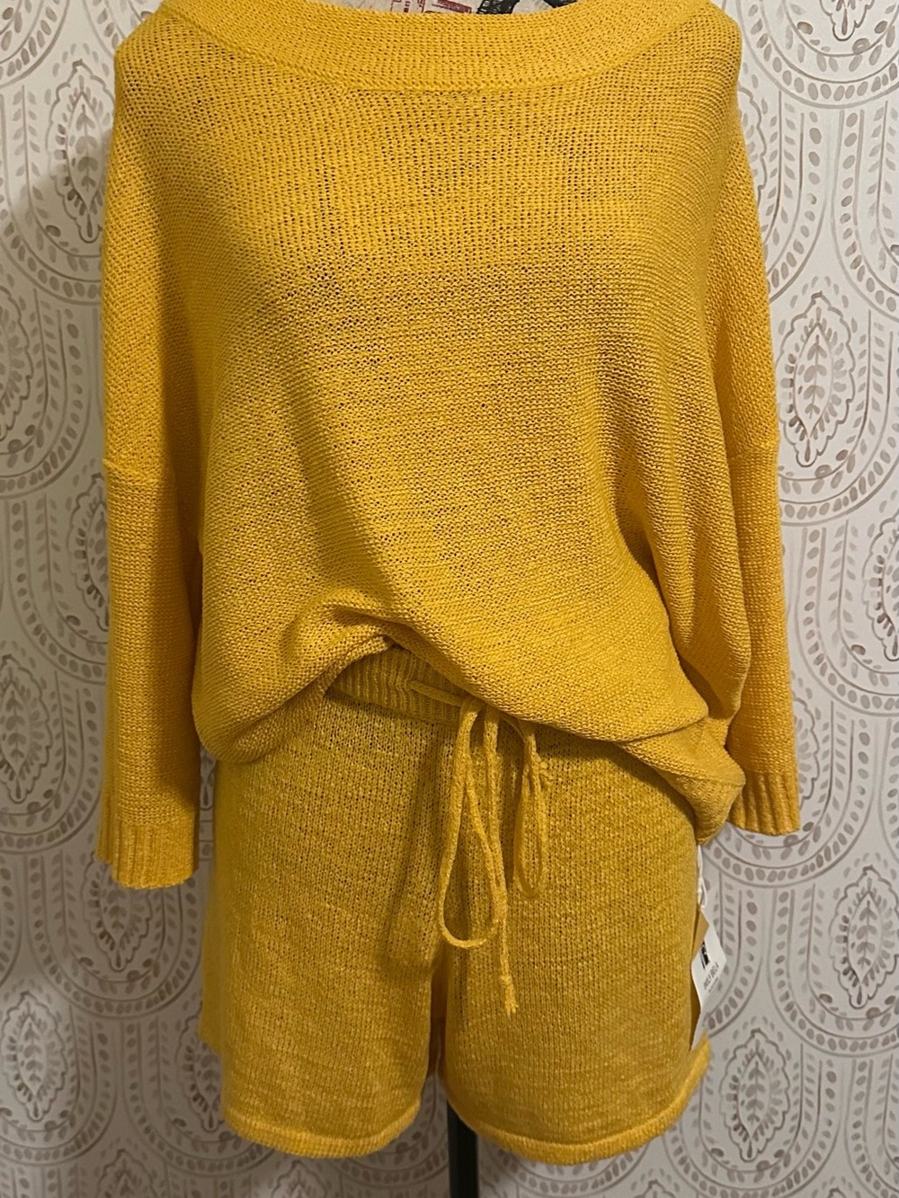Amazon Women’s High Waist Knit Shorts Set - Mustard Yellow